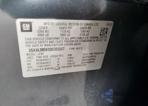 2013 GMC Terrain Sle from USA, damaged, VIN 2GKALMEK8D6359997